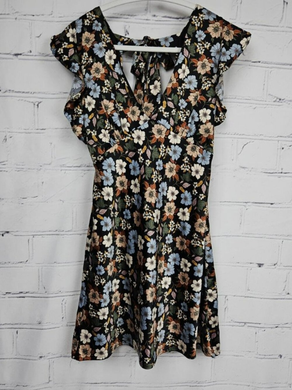 Floral Bias Cut Dress Womens M Black Multicolor Summer Altar'd State Mini Y2K